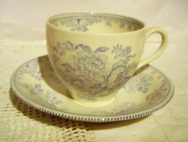 Burleigh Asiatic Pheasant pale blue cup and saucer some defects vtg transferware