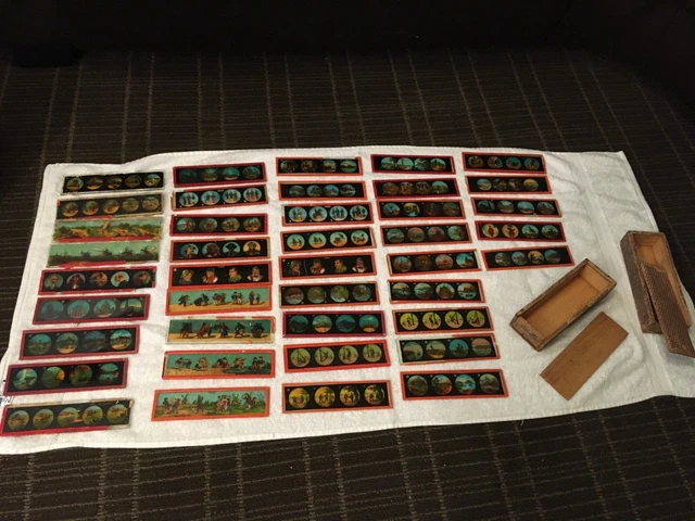 Antique Lot 41 Magic Lantern Vintage Colored Glass Slides Free Us Shipping Read