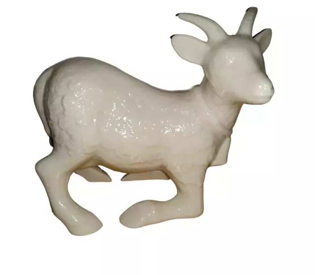 Vintage Kneeling White Porcelain Billy Goat Horns & Bell Cottagecore Farmcore