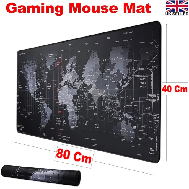 Gaming Mouse Mat Large Size 80cm x 40cm World Map Antislip Mouse Pad for Laptop