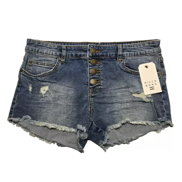 Billabong Denim Jean Shorts Womens Size 28 Button Fly Distressed Raw Hem Edge