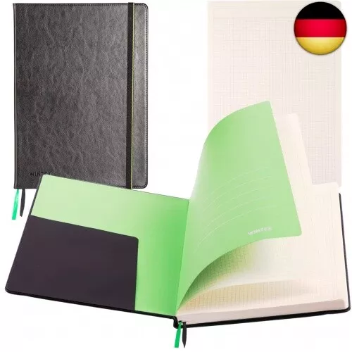 WINTEX Notizbuch in DIN A4 Kariert mit 96 Seiten - Leder Hardcover Kladde,