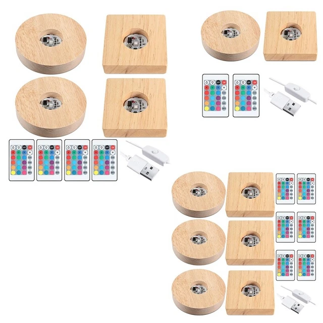 2er Set LED Display Sockel Mit Acrylplatten - Beleuchteter Holzsockel Für Kristalle & Deko