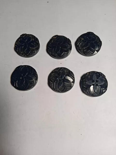 6   Boutons " Art Déco , " 19 mm  .Bakélite Noir  Neuf De Stock Ancien