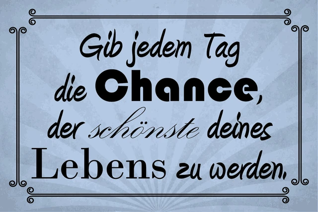 BLECHSCHILD 30X40 TAG Chance schön Leben genießen Spruch Weisheit Wand