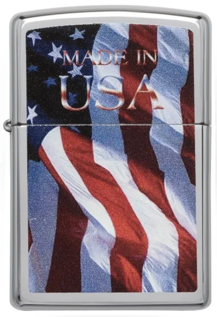 Zippo Made in USA Flag 24797 Brushed Chrome