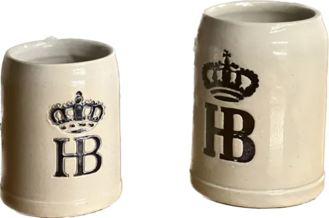 Two father And Son HB Hofbrauhaus Germany stoneware beer stein or tankard.