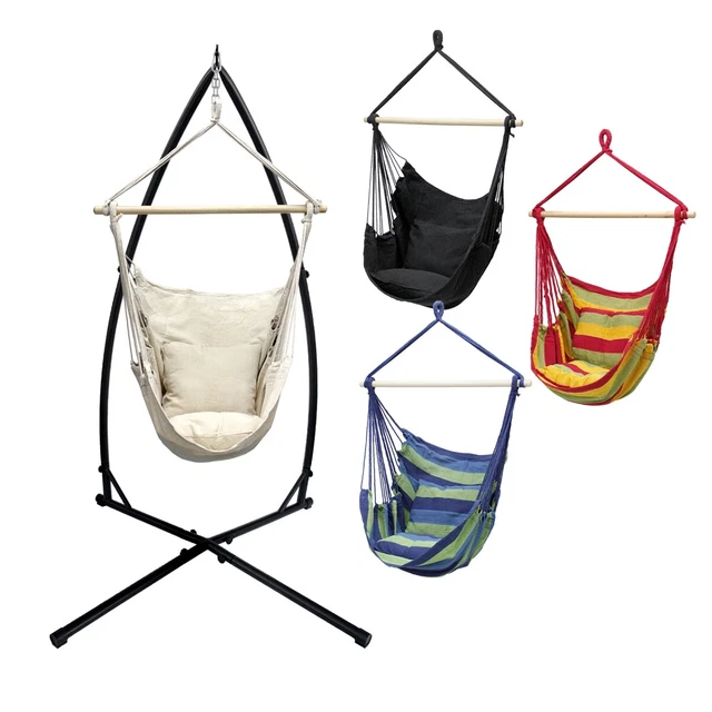 Hängesessel Hängestuhlgestell Hängeschaukel Hängekorb Hängematte mit 2 Kissen