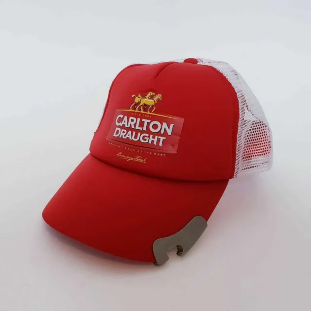 Carlton Draught Hat Mens OSFA Truckers Snap Back Cap Bottle Opener Curved Brim