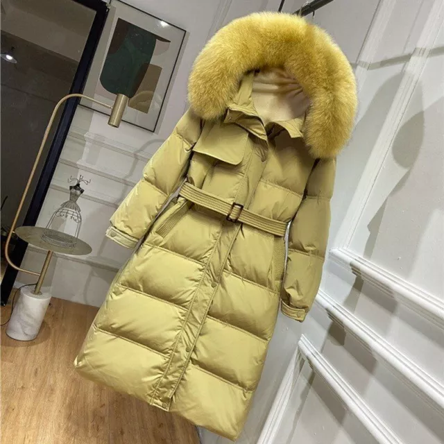 Jacket Women Winter Big Natural Fox Fur Collar Thick Warm Down Coat Hooded Long