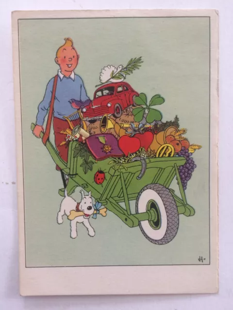 Tintin Kuifje - carte festive années 50/60 "la brouette" pour 1 membre du club