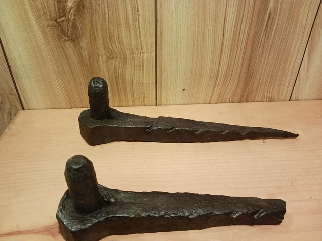2 Antique Handforged Iron Barn Door Hinges N.S. metal detecting find 1790 farm 6