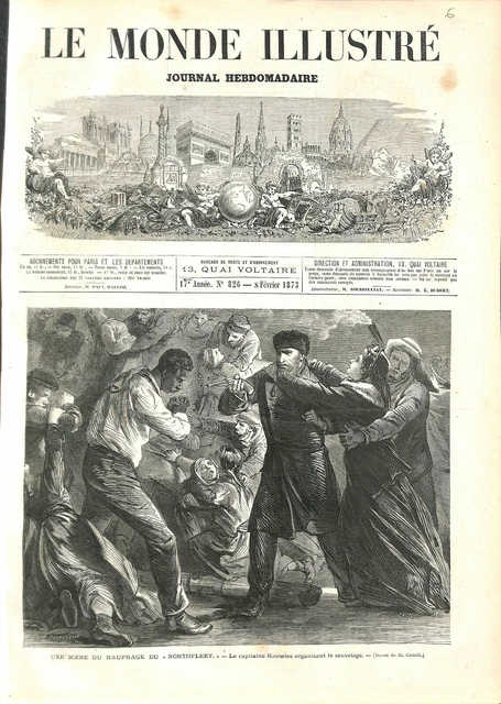 Naufrage du bateau Northfleet capitaine Knowles organise sauvetage GRAVURE 1873