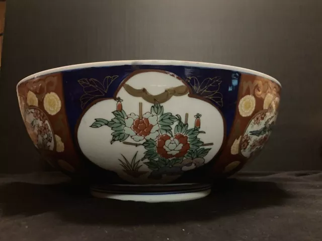 Vintage 1960’s Gold Imari Hand painted Floral and Peacock Large Bowl