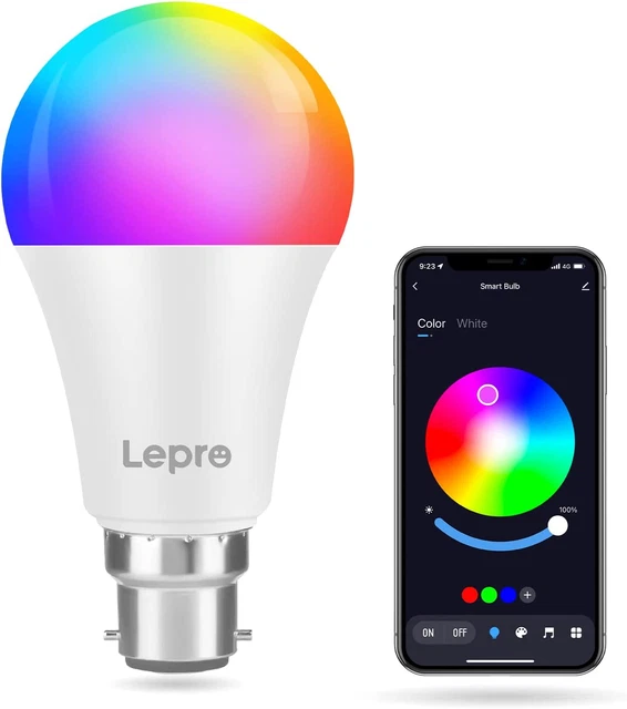 Colour Changing Light Bulb B22, Bluetooth APP Control LED Bulbs Bayonet, Dimmabl