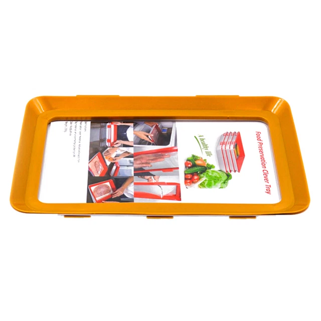 Food Preservation Tray Plastic Food Fresh Storage Plates Container (Orange) FS2#
