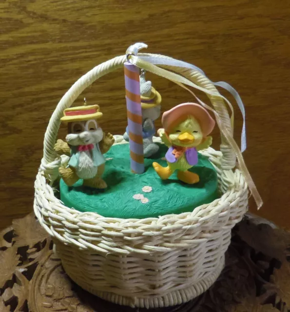 Hallmark Easter Ornament MAYPOLE STROLL NEW Set of 3 Duck Rabbit Chipmunk 1993
