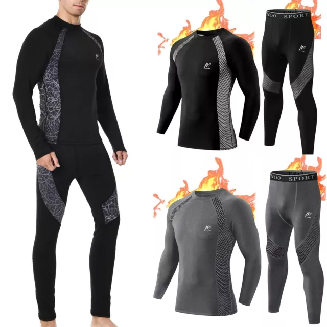 Mens Soft Fleece Lined Compression Long Johns Base Layer Thermal Underwear Set