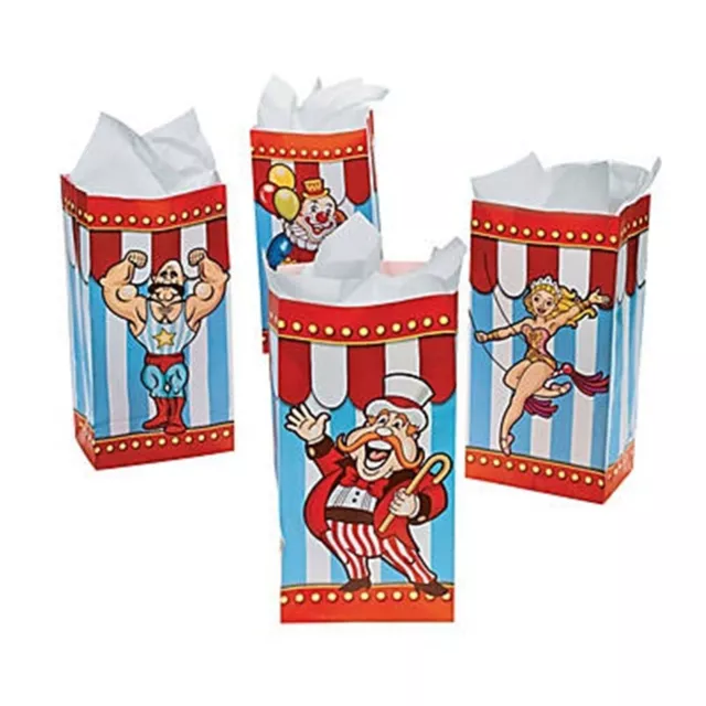 (12pk) CIRCUS CARNIVAL BIG TOP PAPER BAGS PARTY LOLLY LOOT TREAT FAVOR BAG SACK