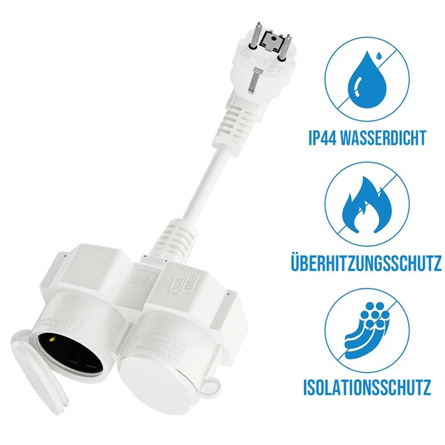 Doppelstecker Adapter - 2-fach Steckdose Mit IP44 Wasserschutz
