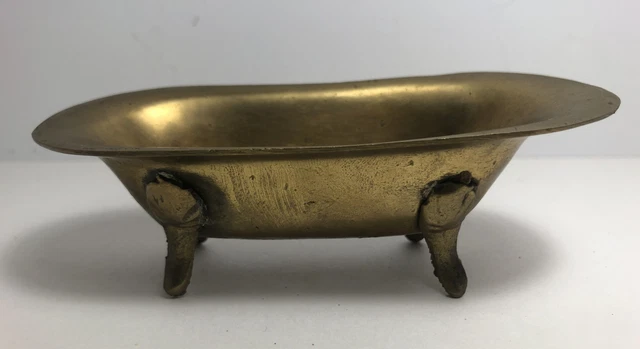 Vintage Brass Miniature Clawfoot Tub Claw Foot Bathtub Dollhouse Soap Dish