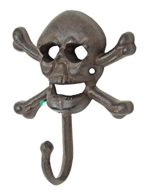 Skull Crossbones Wall Hook Cast Iron Rustic Biker Rocker Towel Coat Wall Hanger