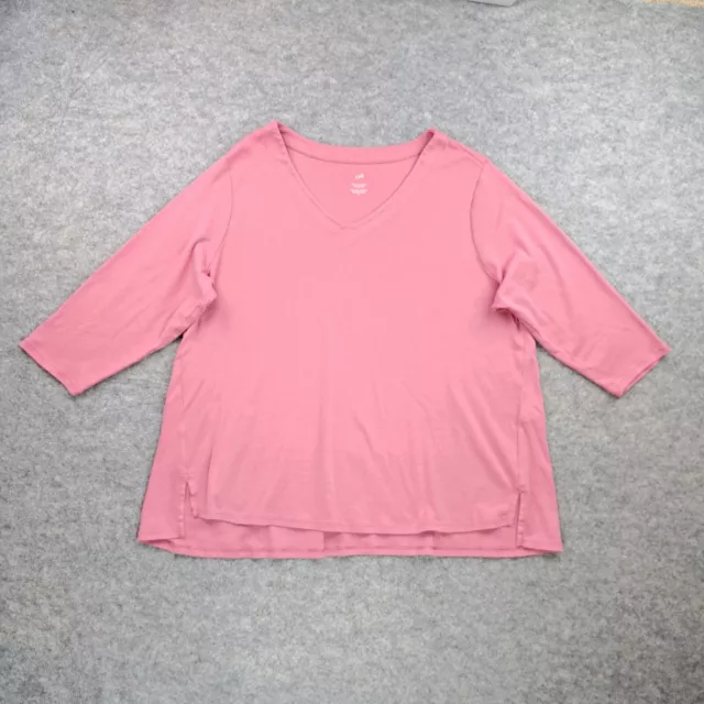 J Jill Shirt Women Extra Large Pink Pima Cotton 3/4 Sleeve V Neck Tee Top Blouse