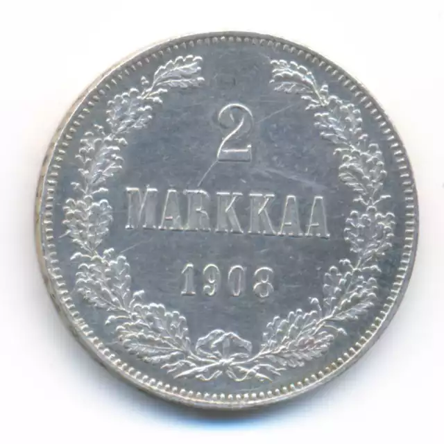 Finland under Imperial Russia Silver 2 Markkaa 1908 XF+