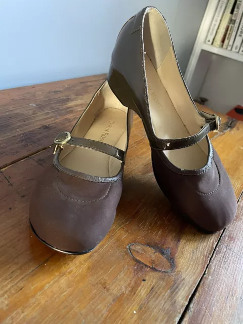 Taryn Rose Kandy Patent Leather Micro Wedge Size 5.5 Brown Mary Jane Style