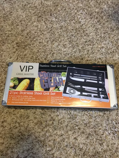 VIP Grill Master 21 Pcs. Stainless Steel BBQ Set Cookout Gear Summer Cooking