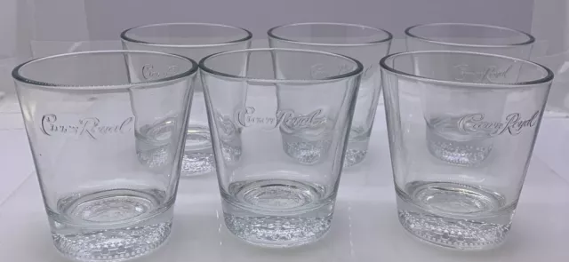 6 Crown Royal Whiskey Tapered Lowball Rocks Glasses Embossed Logo Dimpled Bottom