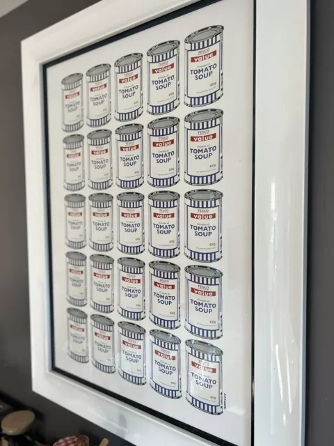 Banksy soup cans framed pictures on walls