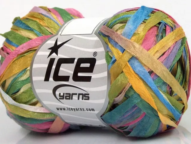 SALE Ice SUMMER RIBBON Yarn #45787 BROWN RED GREEN YELLOW Cotton Soft 50  Grams