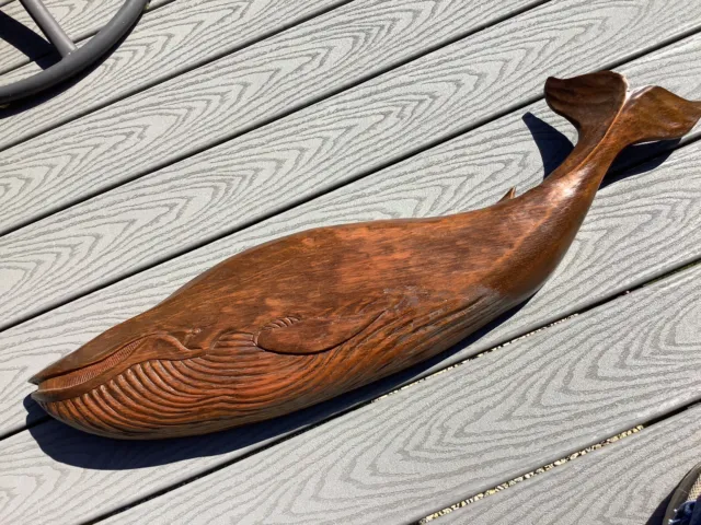 1967 Hand Carved Wood Signed George S. Maynard 38" Finback Whale Wall Decoration