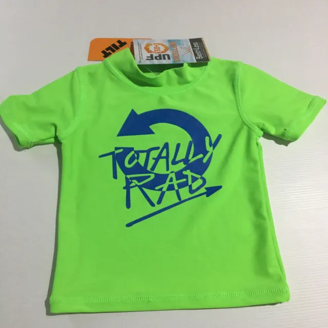 Swim Top Rash Shirt Rashie Vest Green Sz 1 UPF 50+, “Totally Rad”