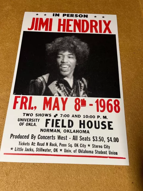 Jimi Hendrix Experience 1968 Norman Oklahoma Cardstock Concert Poster 12"x18"