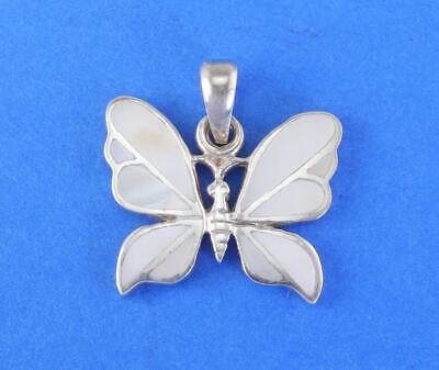 Vintage Estate 925 Sterling Silver Mother of Pearl Butterfly Pendant 2.6g
