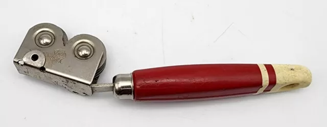 A & J EKCO Red Wood Handle Manual Pull Thru Knife Sharpener 1940's
