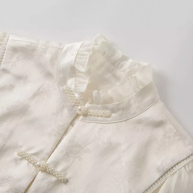 Femme Maille Épissure Chemisier Haut Chemises Jacquard Ruche Perle Bouton