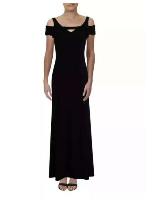 Aqua Womens Black Cold Shoulder Embellished Evening Dress Gown 2  Ax-1604
