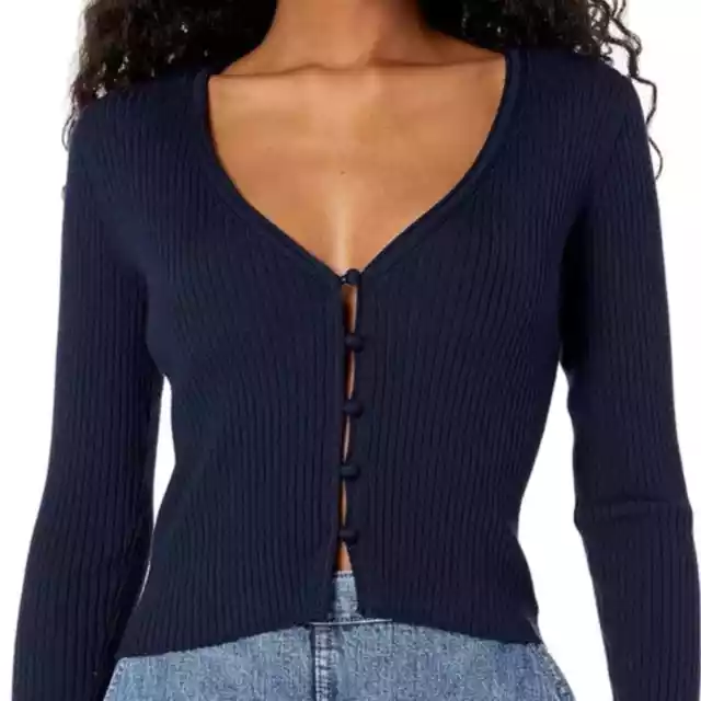 New Rebecca Taylor Navy Ribbed Merino Cropped Cardigan Size XL