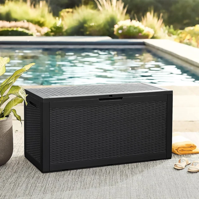 Coffre De Rangement Jardin 300L – Acier Galvanisé Blanc – 100x62x64 Cm – Résistant Aux UV Et à La Pluie, Avec Serrure