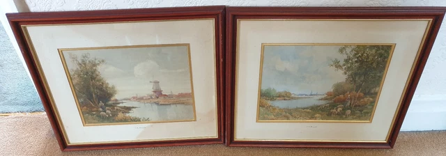 PAIR OF ORIGINAL Watercolours Of Dutch Landscapes By Artist J R Miller ...