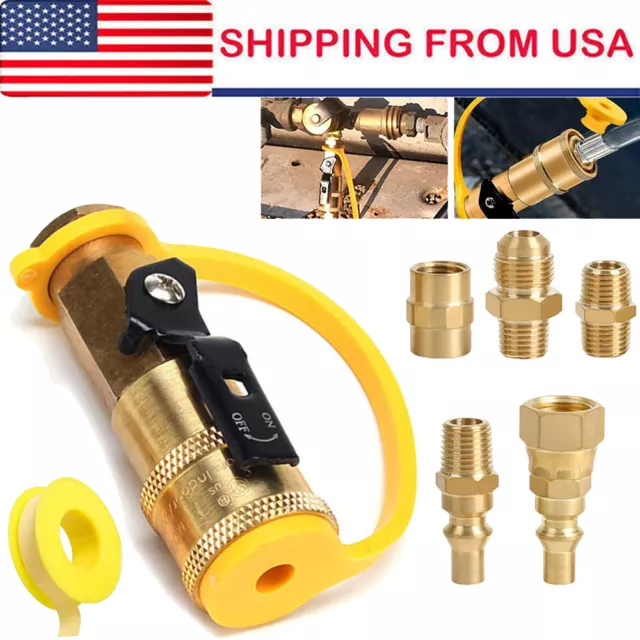 7Pcs 3/8” Flare X 1/4” NP RV Propane Quick Connect Fittings Adapter Valve Kit