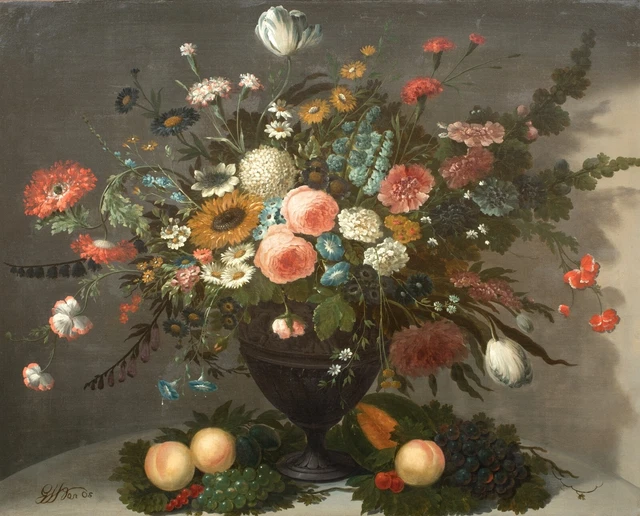 GRANDI FIORI NATURA morta olandese vecchio maestro del XVIII secolo di ...
