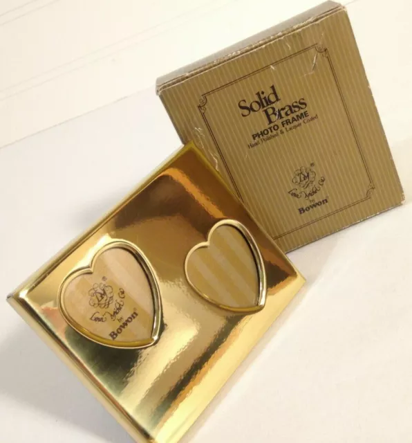 Bowon Vintage Solid Brass Photo Frame NEW w Box Korea Two Hearts 3 1/4" x 2 3/4"