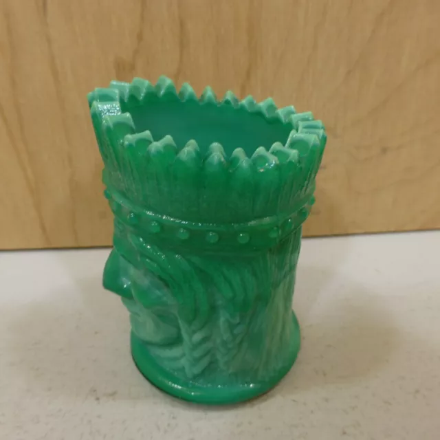 ST CLAIR Summit MALACHITE GREEN WHITE Glass TOOTHPICK HOLDER Native INDIAN 3