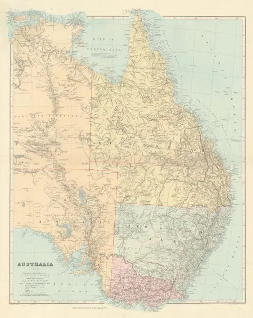 Eastern Australia. New South Wales Victoria Queensland. STANFORD 1904 old map