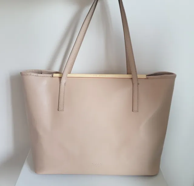 Ted Baker Tote Bag Nude Pink 100% Leather Gold Hardware Large Designer Bag