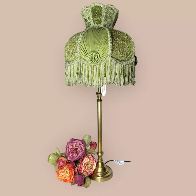 Élégant Baroque Lampe de Table Pied Or Abat-Jour Victorien Vert 67cm Neuf